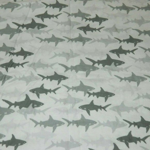 White With Grey Sharks Twin Flat Bed sheet - Picture 3 of 5